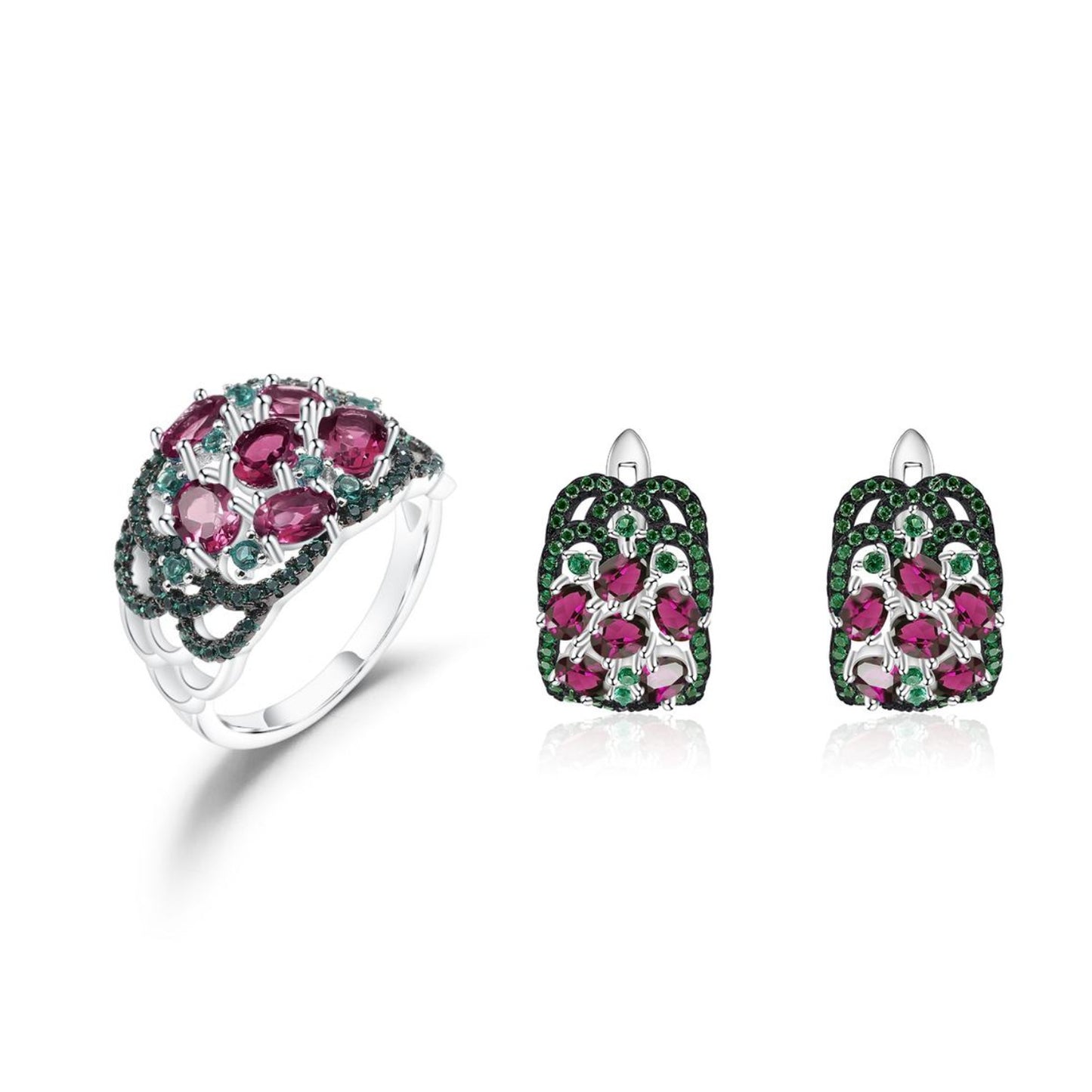 Luxurious and High-End Natural Rose Pomegranate Ring with a Sense of Design Prosperous Series s925Silver Inlaid Gemstone Ring
