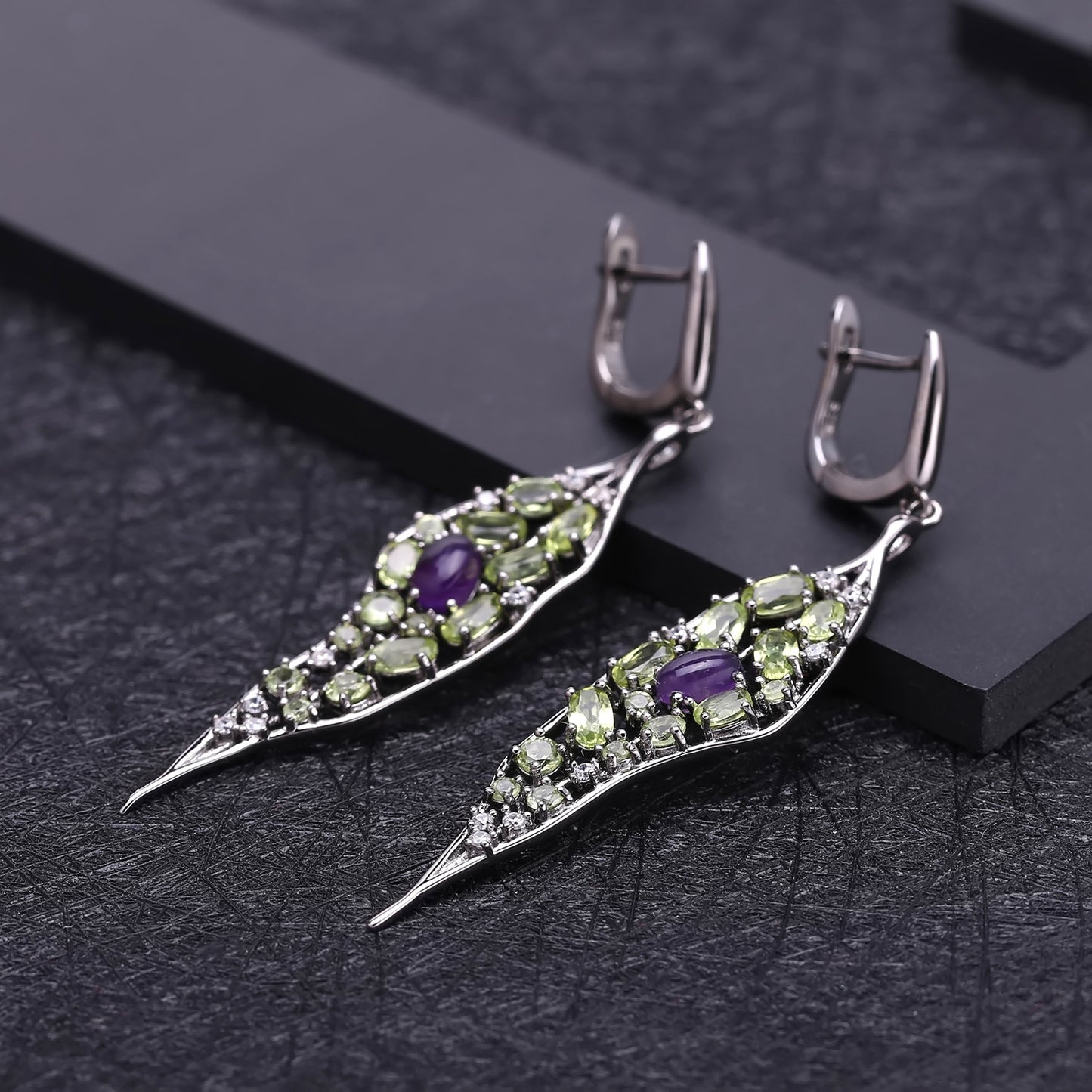 Secret Garden Designer Earrings Natural Wind Leaf Design s925Silver Natural Gemstone Earrings