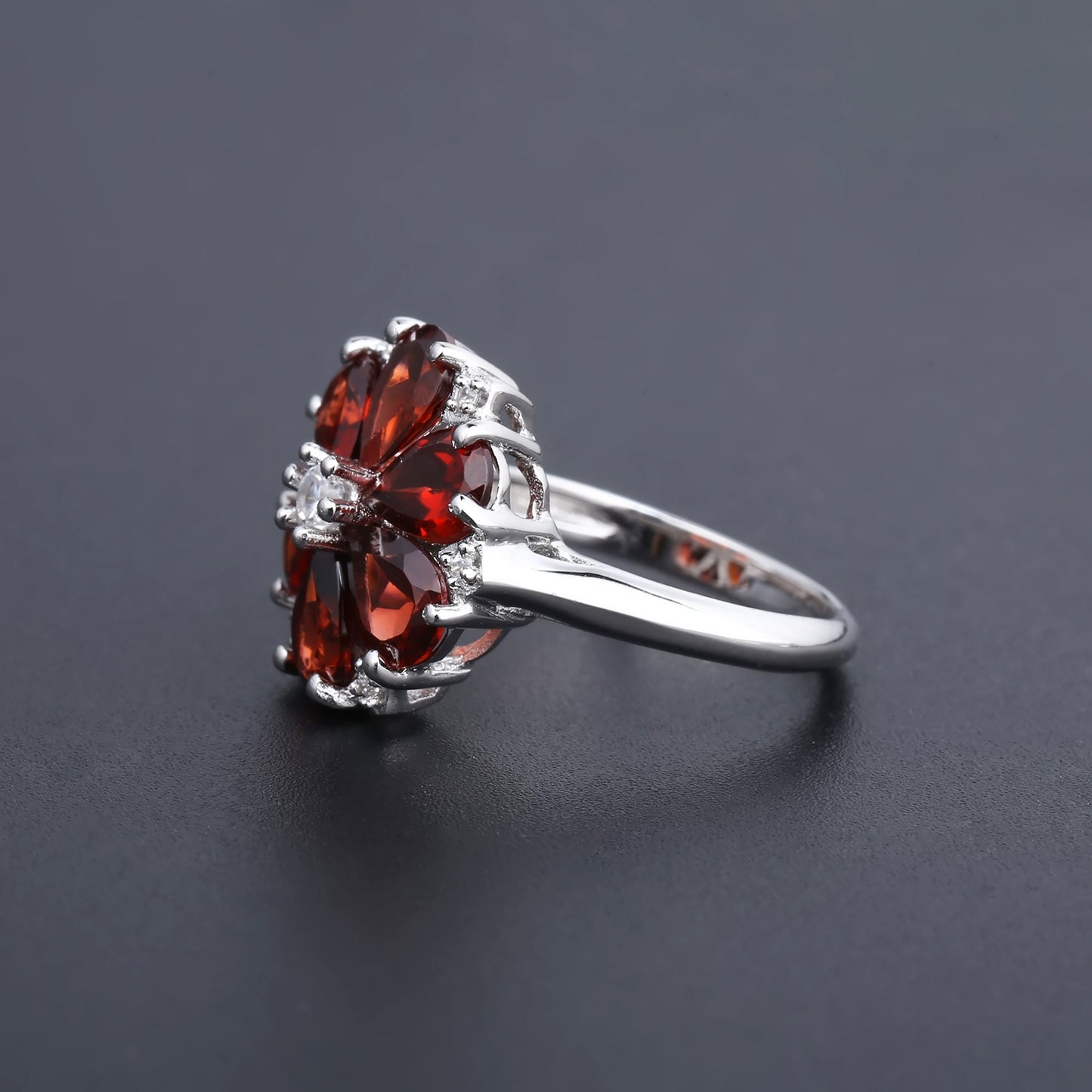 Natural Gemstone Red Garnet Ring Light luxury design sense s925Sterling Silver Inlaid Colorful Gemstone Ring