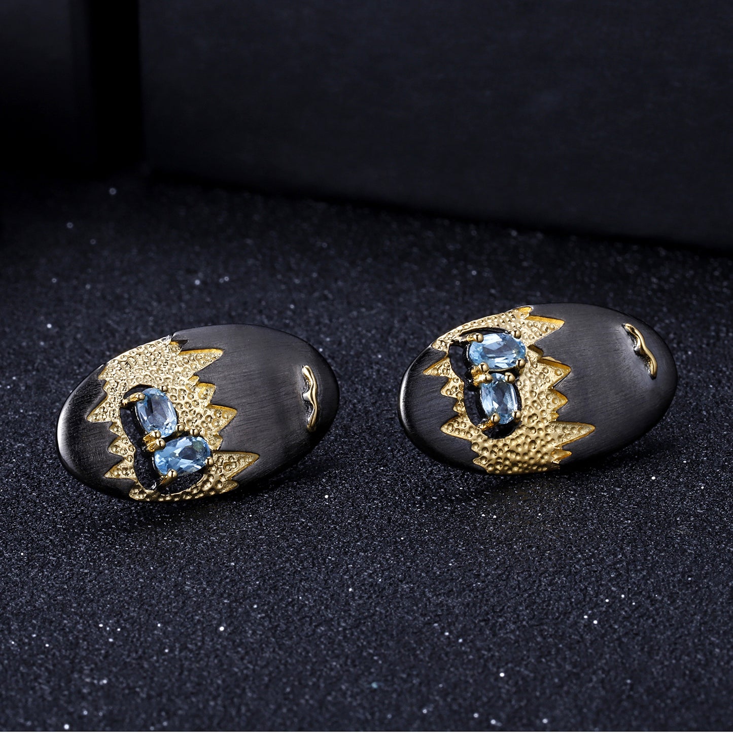 Italian Craft Designer Earrings Elegant Landscape Design925Silver Natural Topaz Stud Earrings