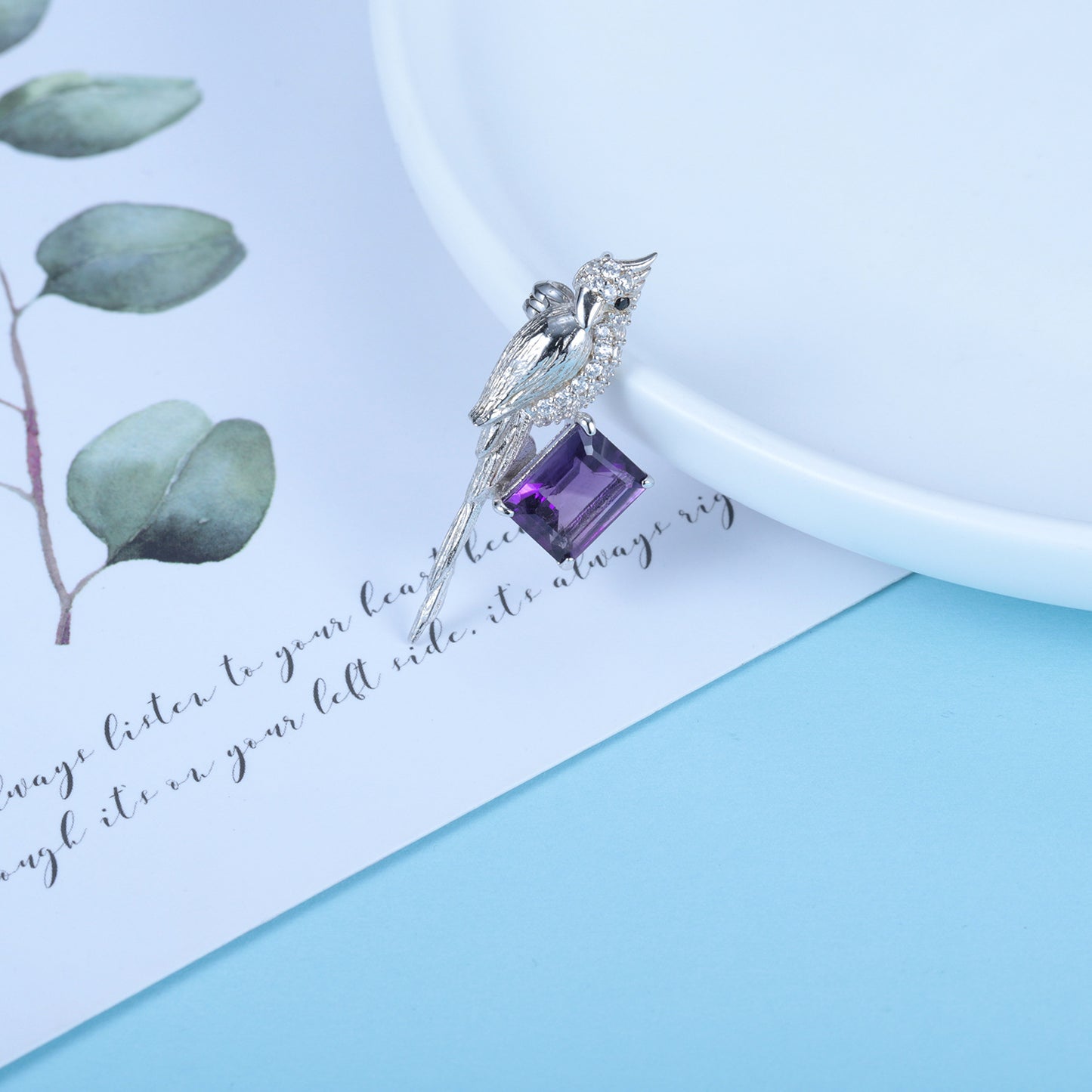 Designer Brooch Pendant Dual-use Bird Original Design925Silver Natural Gemstone Amethyst Necklace Pendant