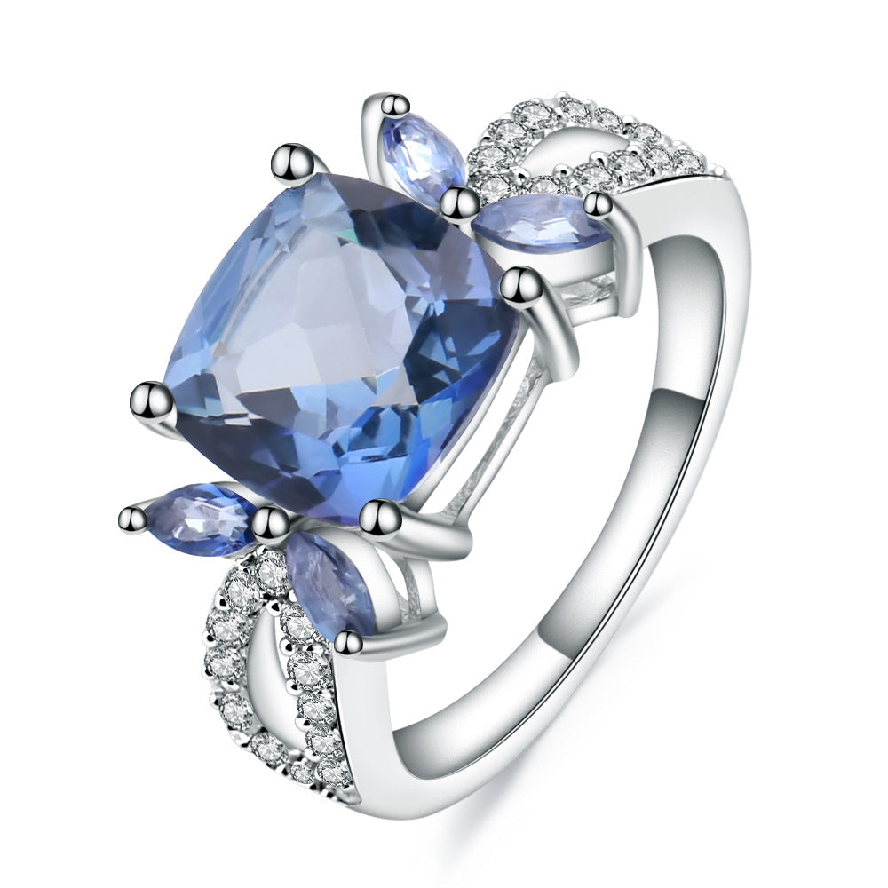 Luxurious Fashion Natural Green Amethyst Ring Sophisticated Design s925Sterling Silver Inlaid Natural Gemstone Ring