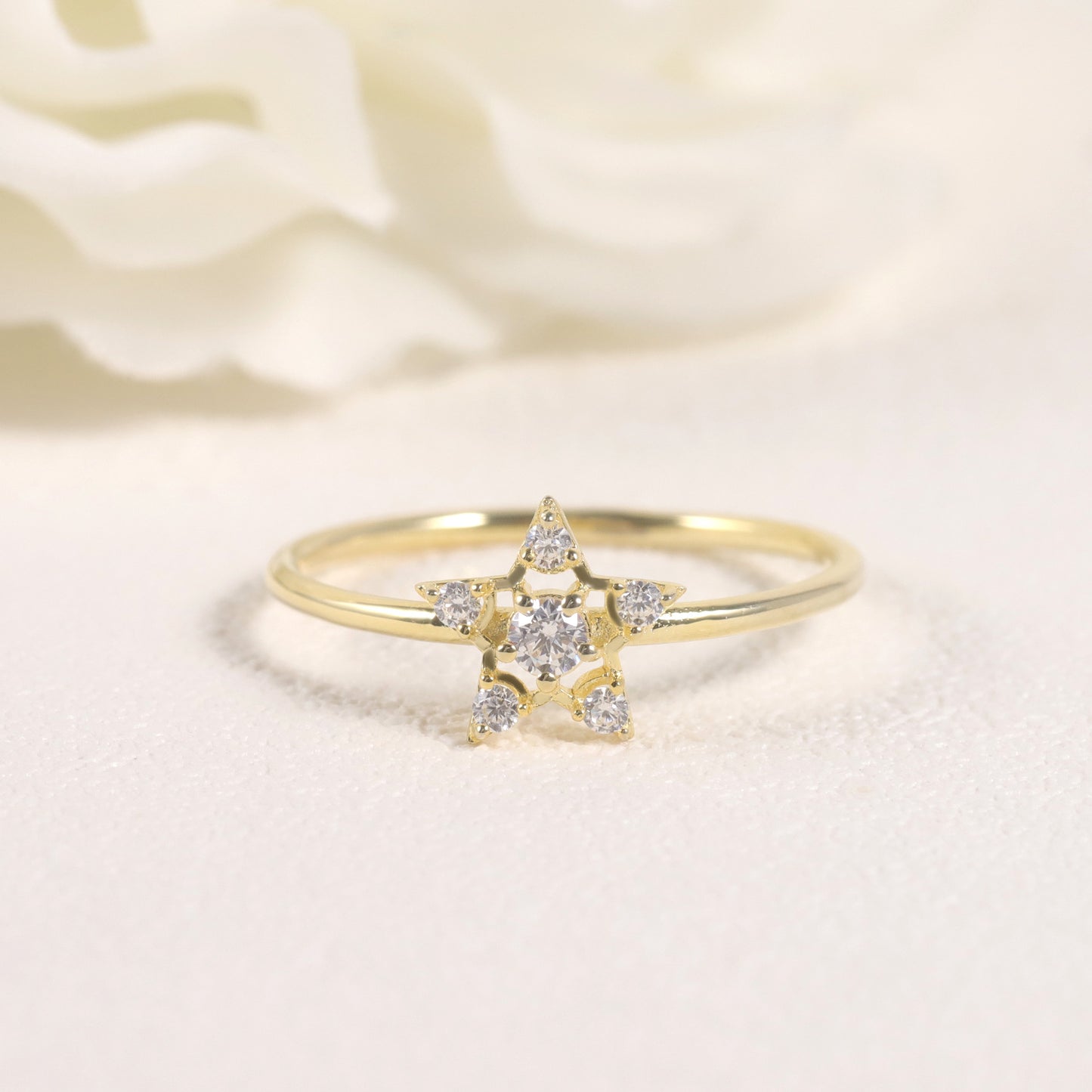 Five-pointed star ring s925Sterling Silver Moissanite Gold Dawn Series Small Ring with Hollow Design Sense Diamond Ring