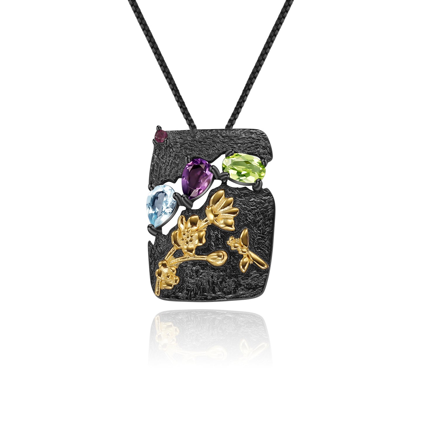 Designer High-End Gemstone Pendant Secret Garden Natural Style925Silver Natural Rose Garnet Necklace Pendant
