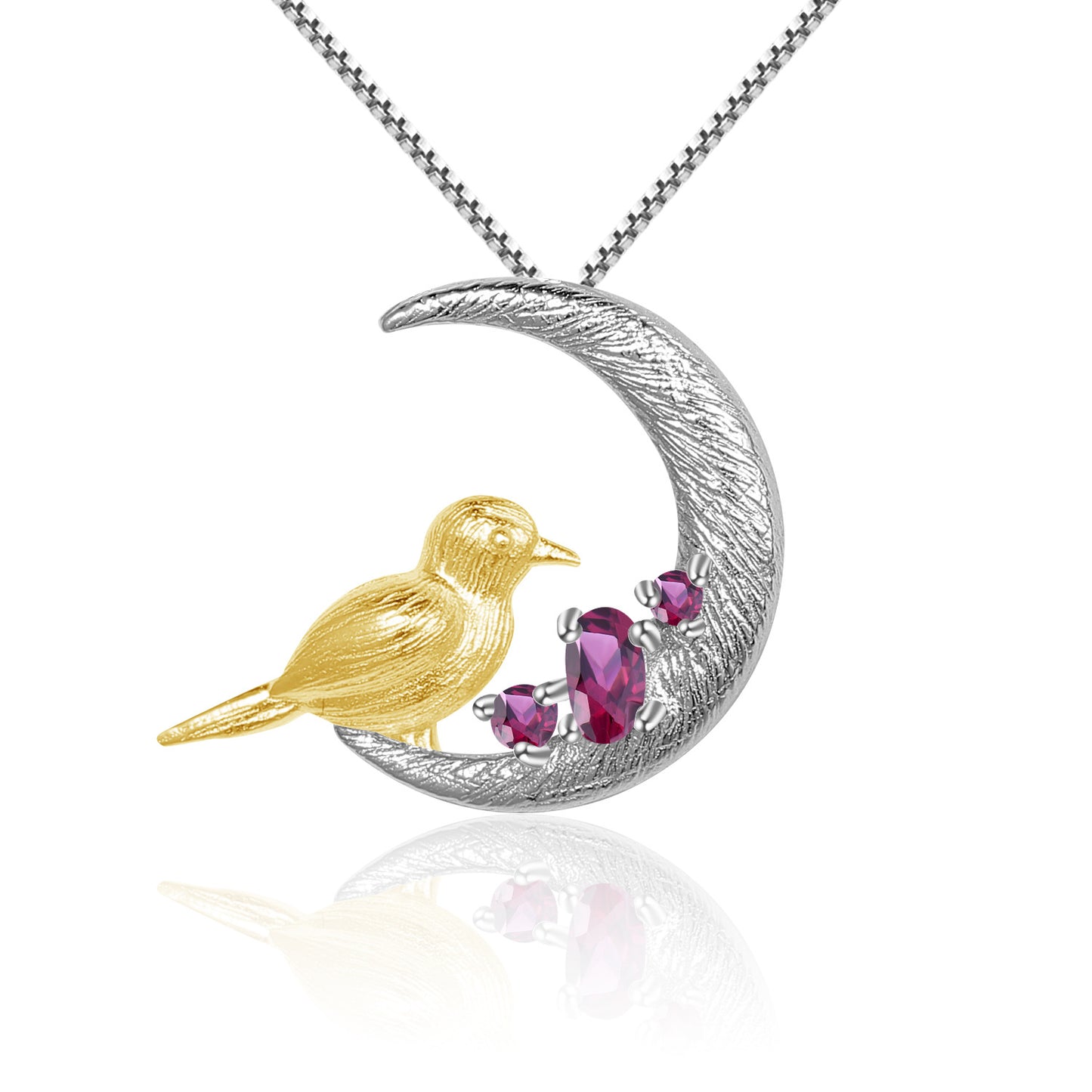 Designer Style Chinese Style Gemstone Pendant Bird and Crescent Design s925Silver Natural Peridot Necklace Pendant