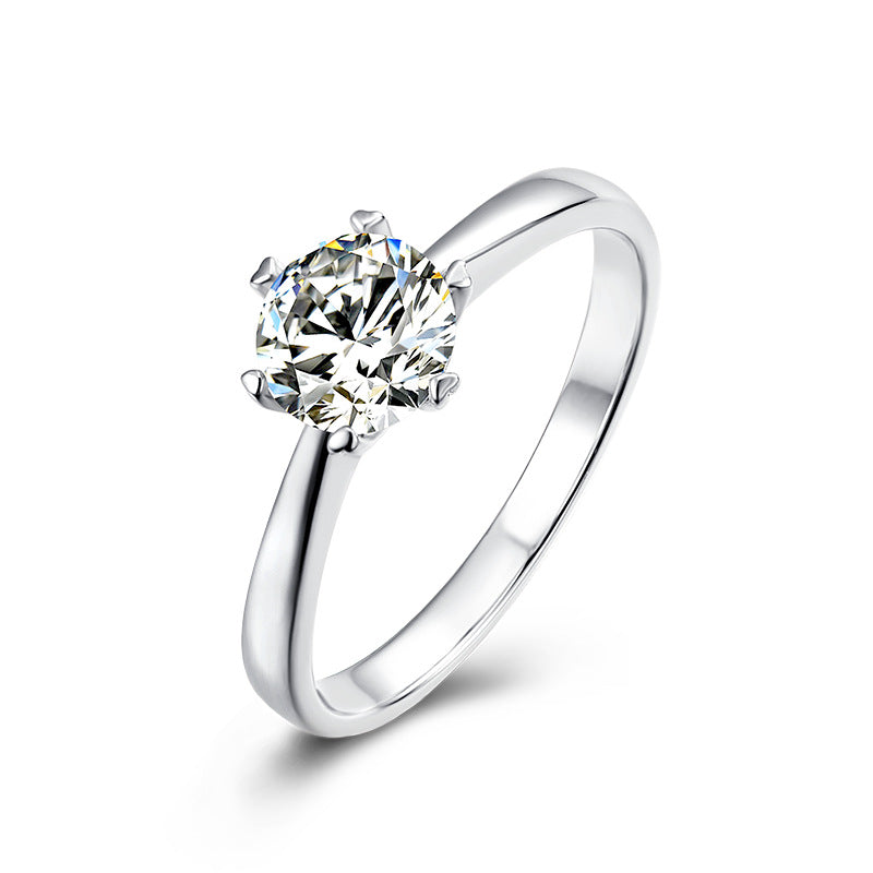 Classic Six-Claw Fashion Moissanite Ring for Women with Straight Arm, Simple and Elegant s925Silver Inlay1Carat Moissanite Ring