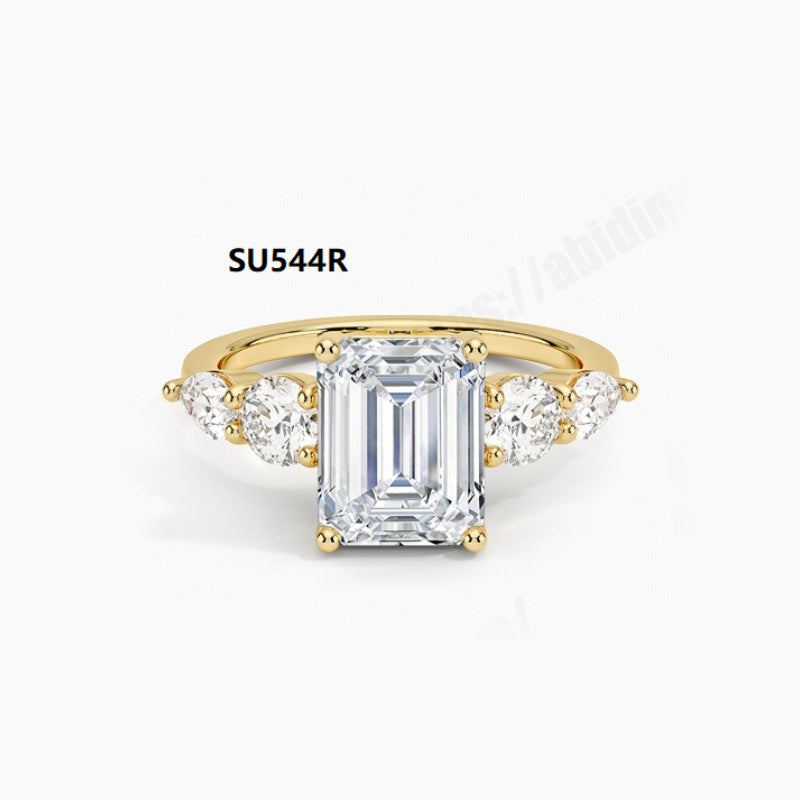 Fashion ins Wind Ring s925Sterling Silver Inlaid with Moissanite1Carat Heart-Shaped Wedding Ring Gold Ring