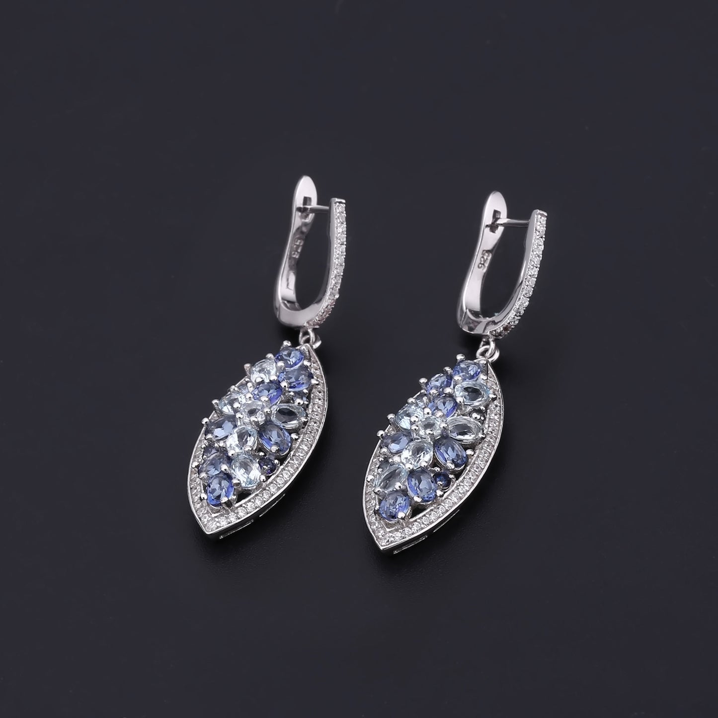 Luxurious Natural Gemstone Earrings Group Inlay Design High-end Sense Personality s925Silver Inlaid Crystal Earrings