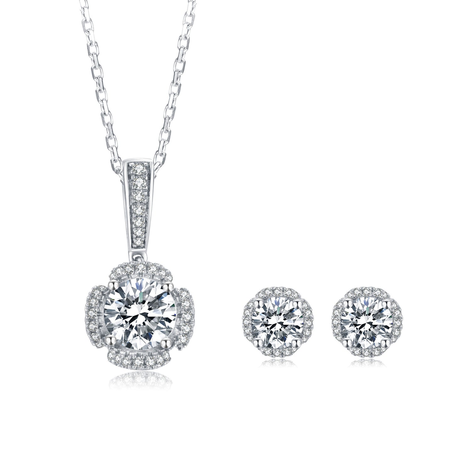 Earrings Necklace Two-Piece Set Korean Style Light Luxury s925Sterling Silver Inlaid1Carat Moissanite Jewelry Set
