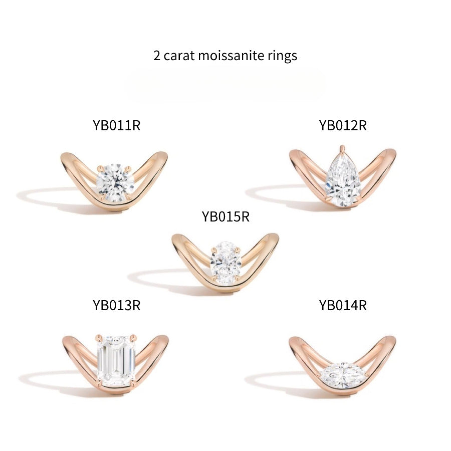 V Shape s925Sterling Silver Ring with Large Main Stone Wedding Band Customizable2Carat Moissanite Ring2025