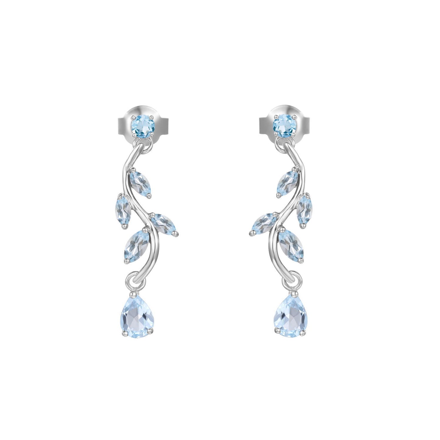 Leaf Earrings Niche Design Natural Gemstone Topaz Earrings s925Sterling Silver Inlaid Garnet Earrings