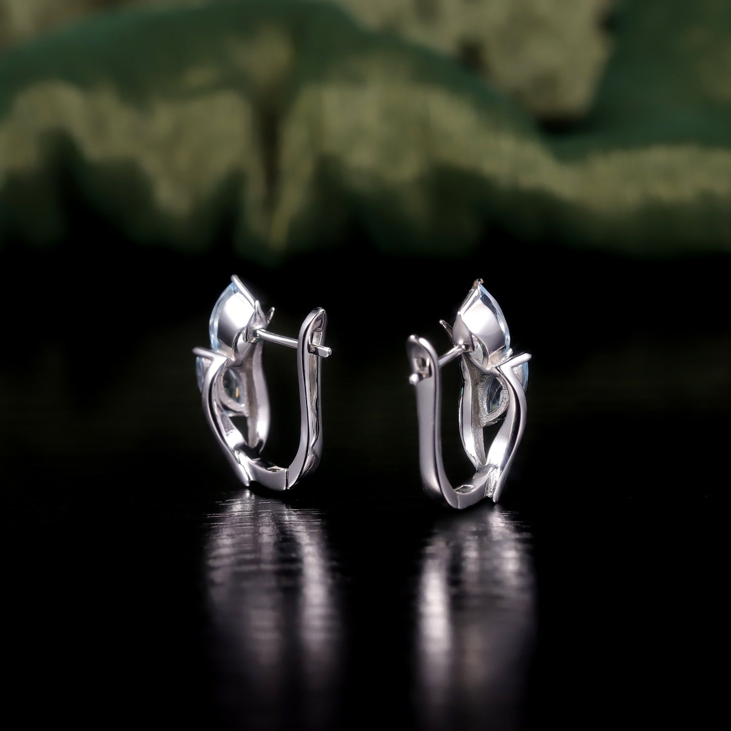 Leaf Arc-Shaped Natural Topaz Earrings s925Sterling Silver Inlaid Crystal Small Delicate Earrings for Women