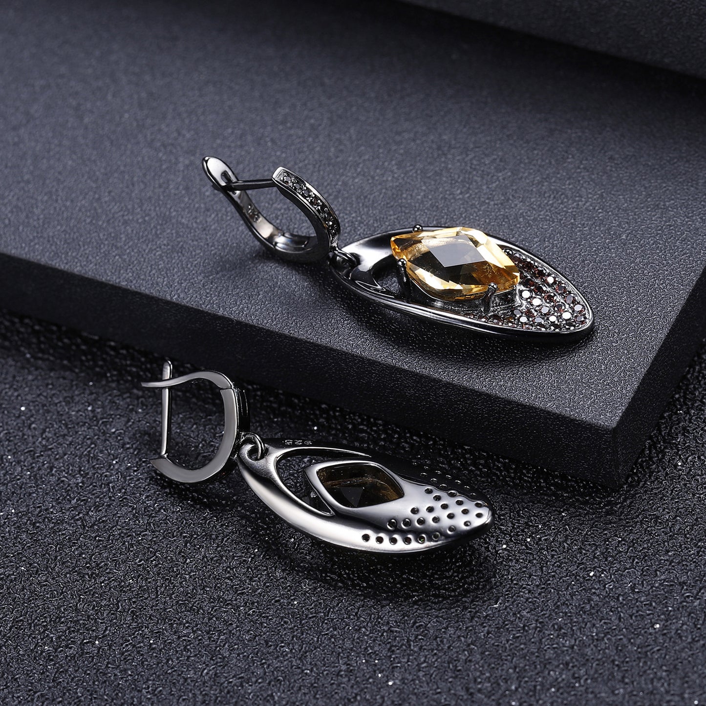 Italian Craft Designer Earrings Jewelry925Silver Inlaid Natural Gemstone Yellow Crystal Earrings
