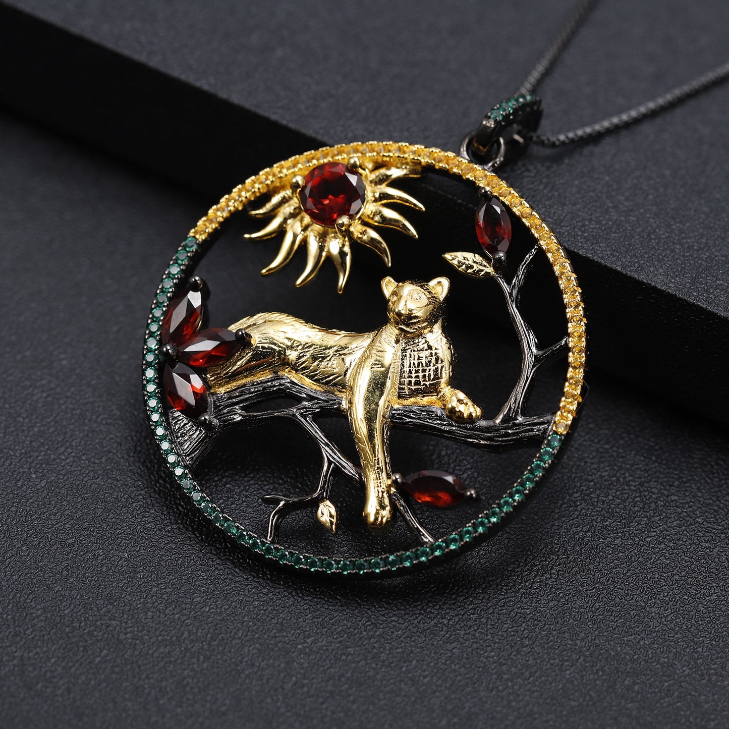 Designer High-End Gemstone Pendant Animal Tiger Element Design925Silver Natural Garnet Necklace Pendant