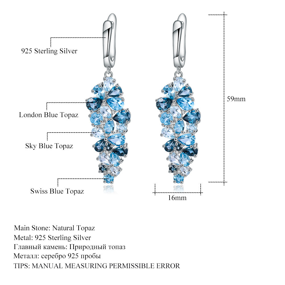 Natural Topaz Ear Stud Earring Advanced Design Jewelry Accessories s925Silver Inlaid Natural Colored Gems Eardrops