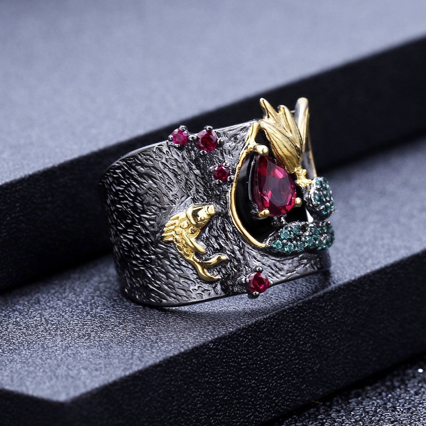 Secret Garden Series Designer Ring Natural Style Chinese Style s925Sterling Silver Natural Rose Garnet Ring