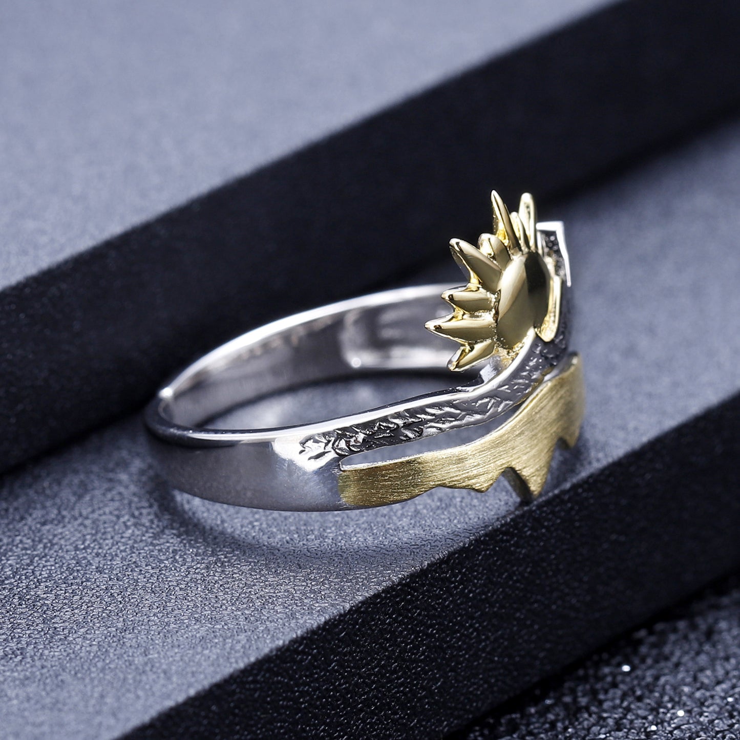 High-end Designer Adjustable Open Ring Natural Wind Sun Sunrise Design s925Sterling Silver Ring