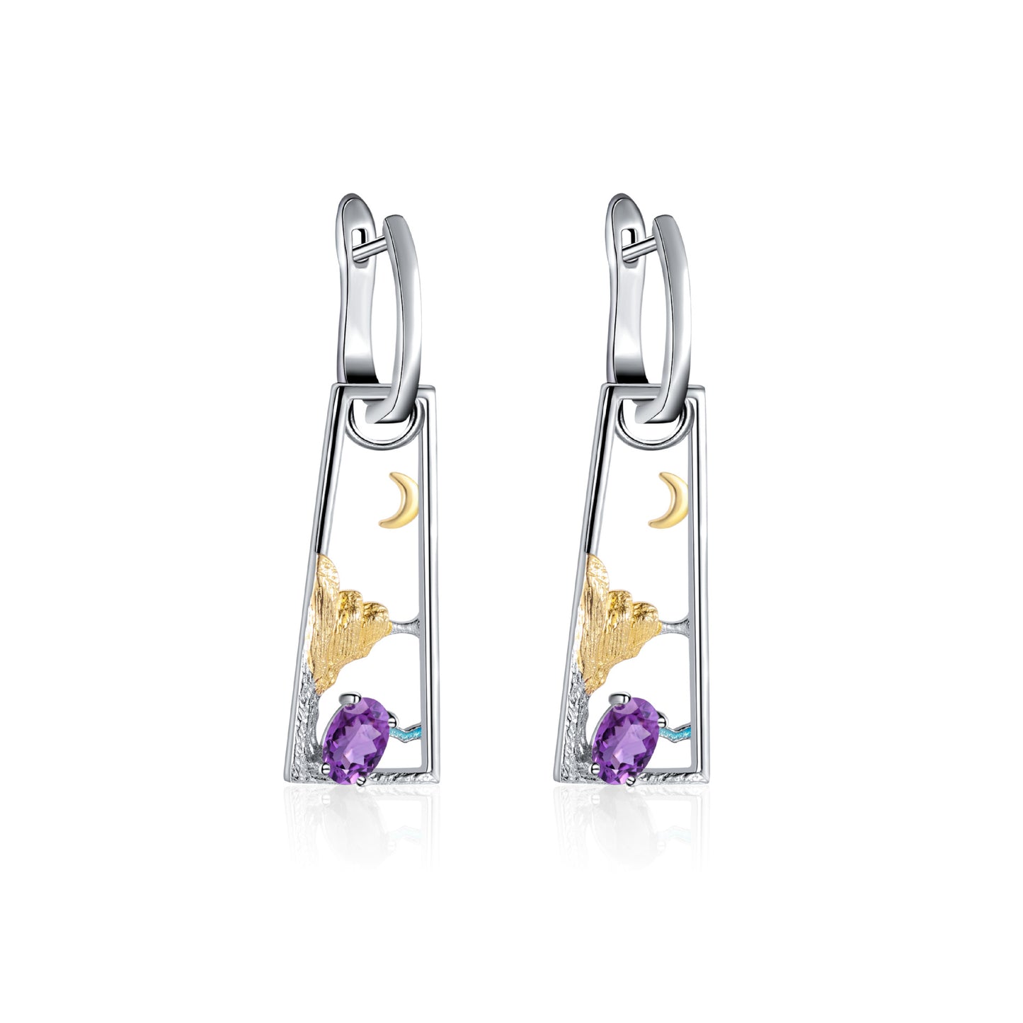 Good-looking ins Wind Earrings925Sterling Silver Earrings Natural Topaz Amethyst Peridot Original Design Earrings