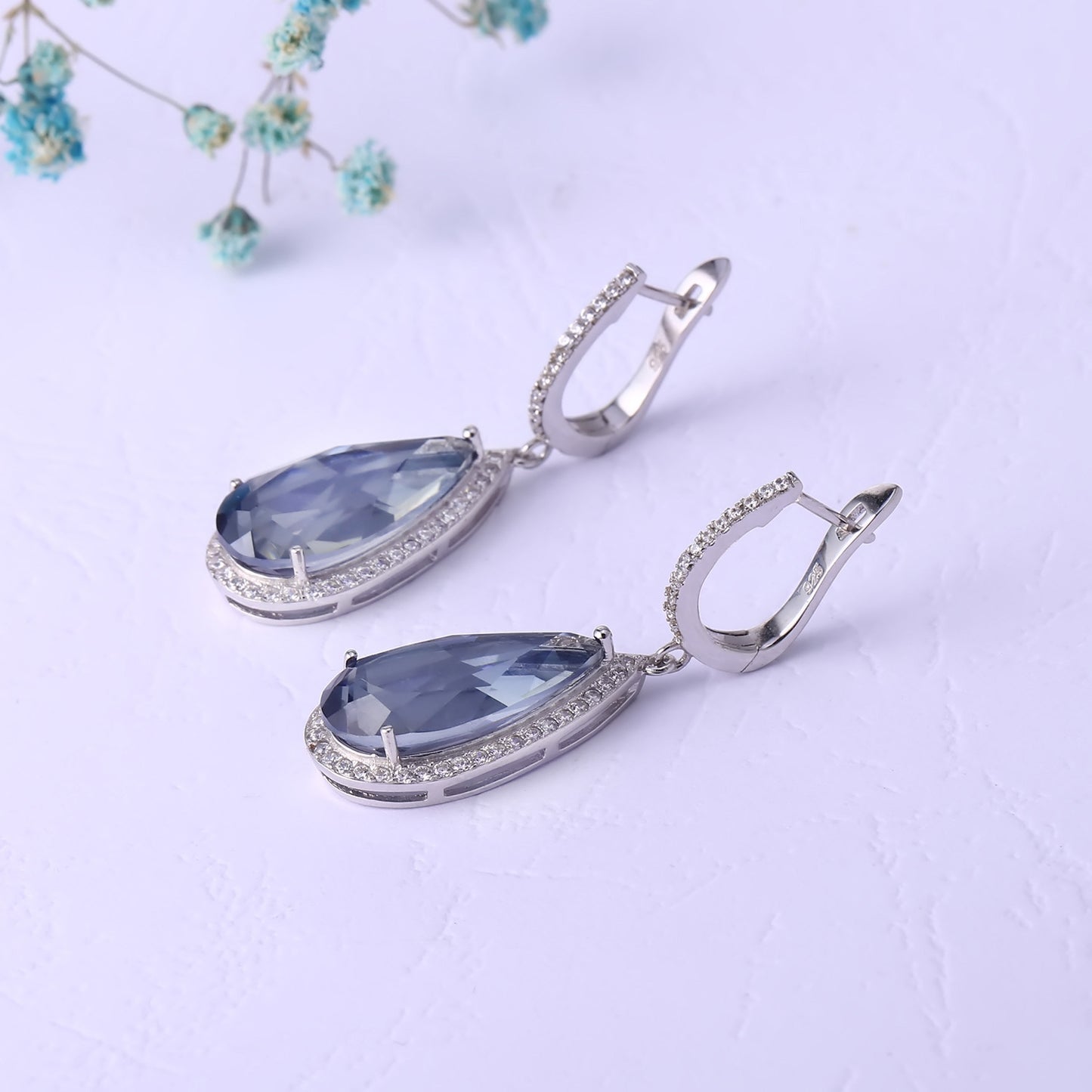 Fashionable Luxurious Colorful Gemstone Earrings High-Grade Personality s925Silver Inlaid Coated Crystal Earrings Drop Earrings