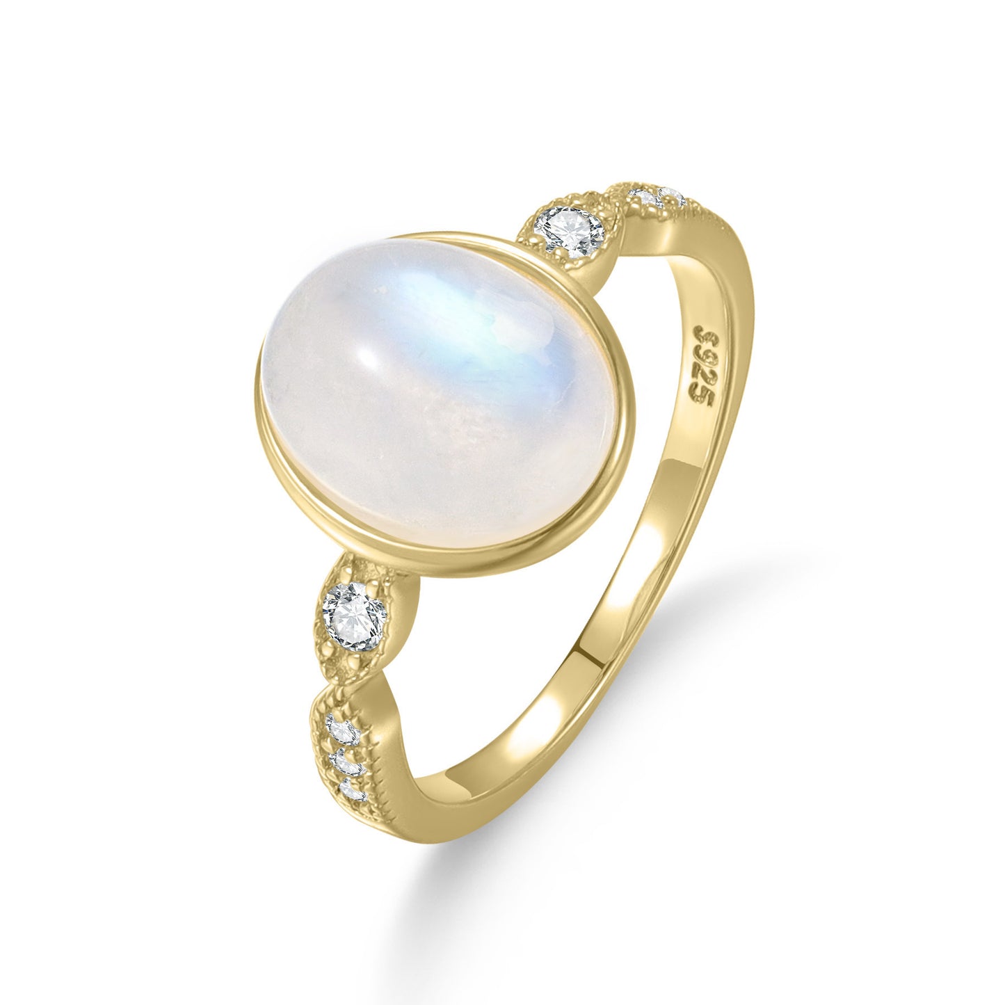 Korean Style3.2Unique Design Gemstone Ring for Women s925Sterling Silver Inlaid Natural Moonstone Ring Gold