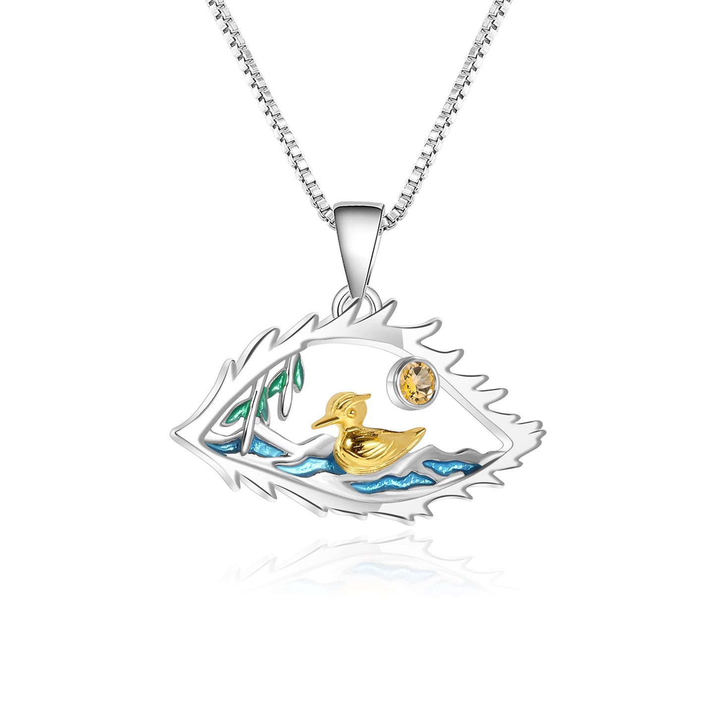 Designer High-End Gemstone Pendant The Lake in the Eyes s925Silver Enamel Natural Topaz Necklace Pendant