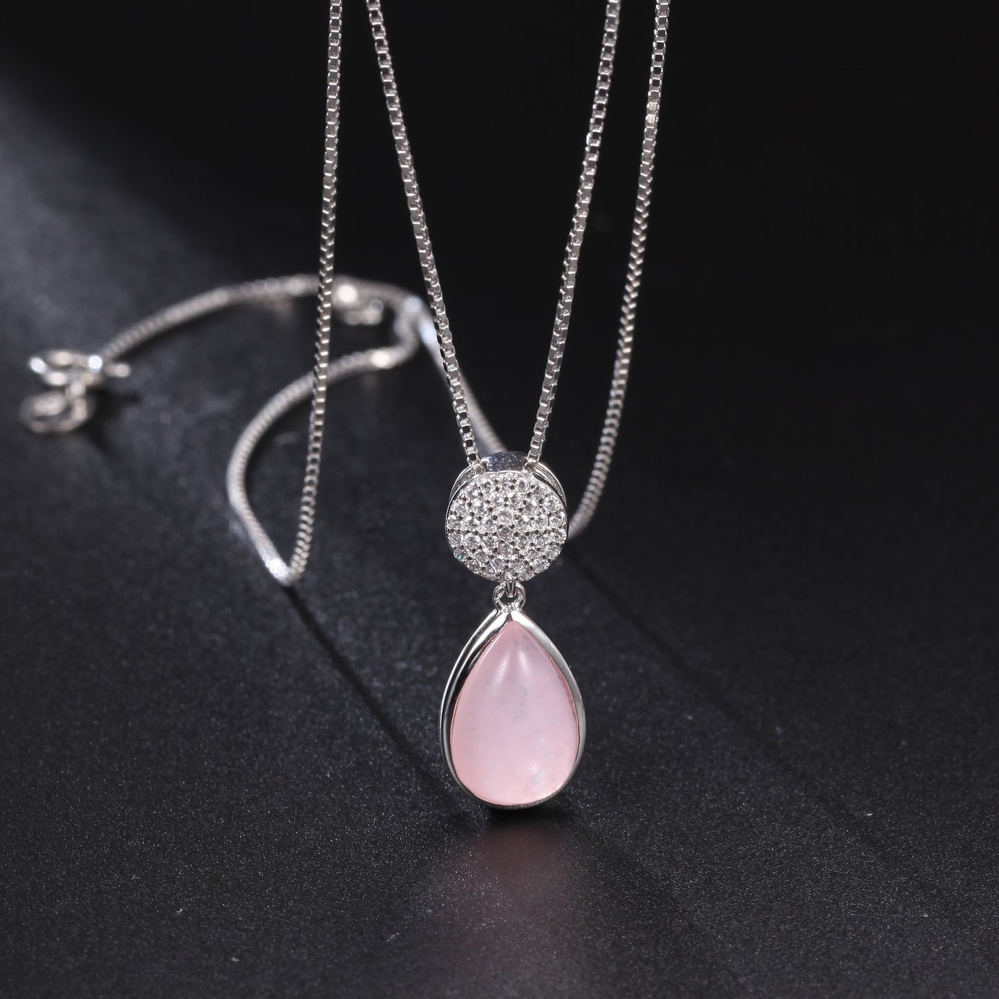 Luxury Jewelry Accessories Pink Quartz Gemstone Pendant French Romantic s925Silver Inlaid Natural Gemstone Necklace Pendant