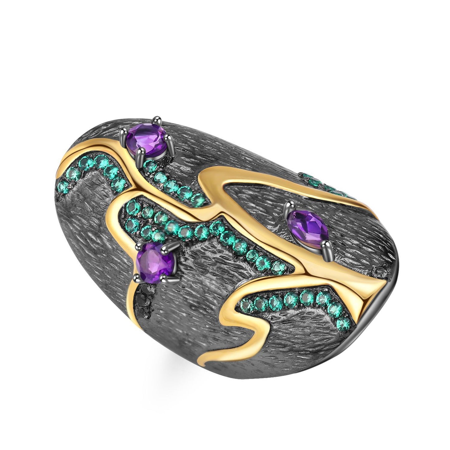 Italian Craft Vintage Jewelry Designer Ring Georgia s925Silver Inlaid Natural Gemstone Ring