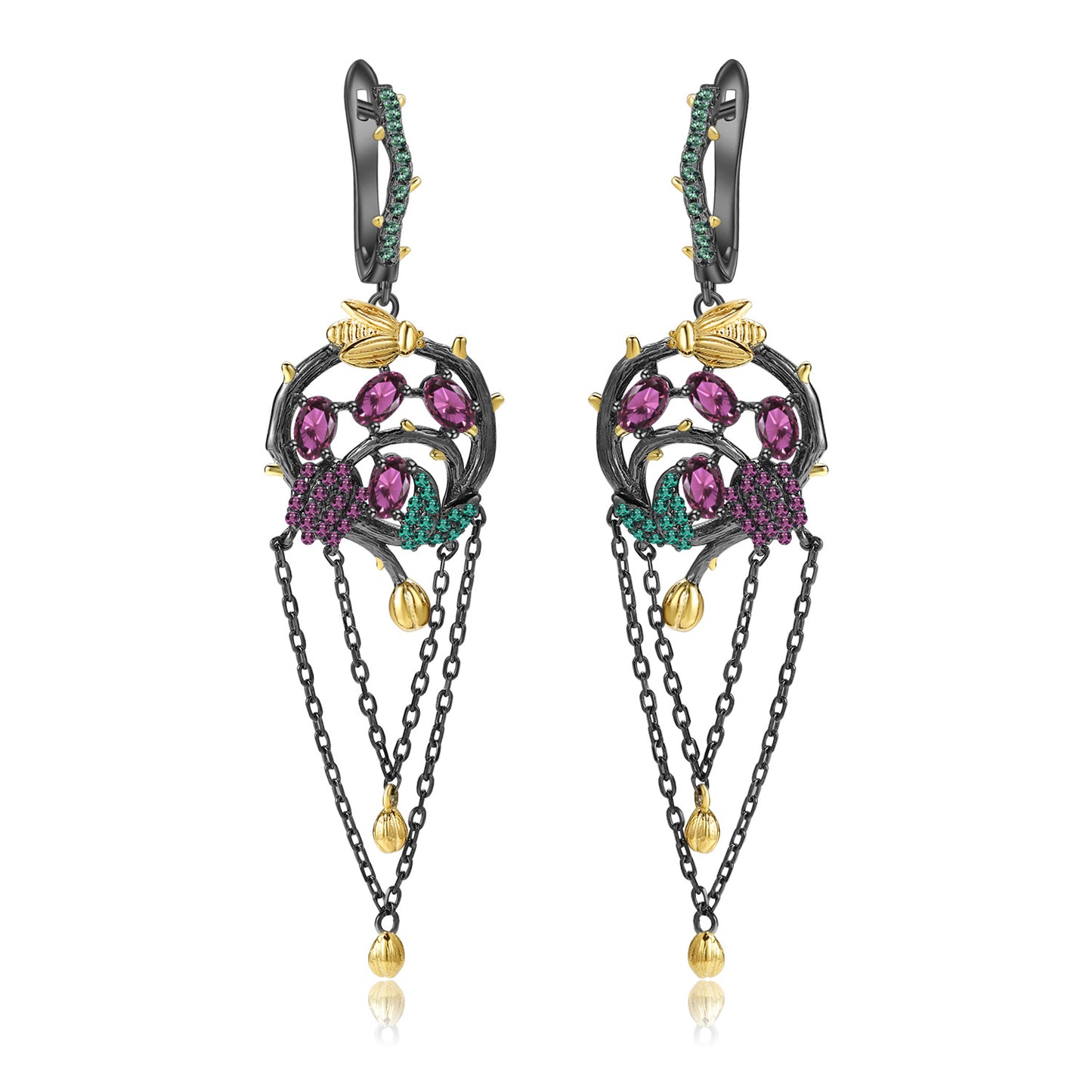 Secret Garden Designer Tassel Earrings Natural Style Design s925Silver Natural Rose Garnet Earrings