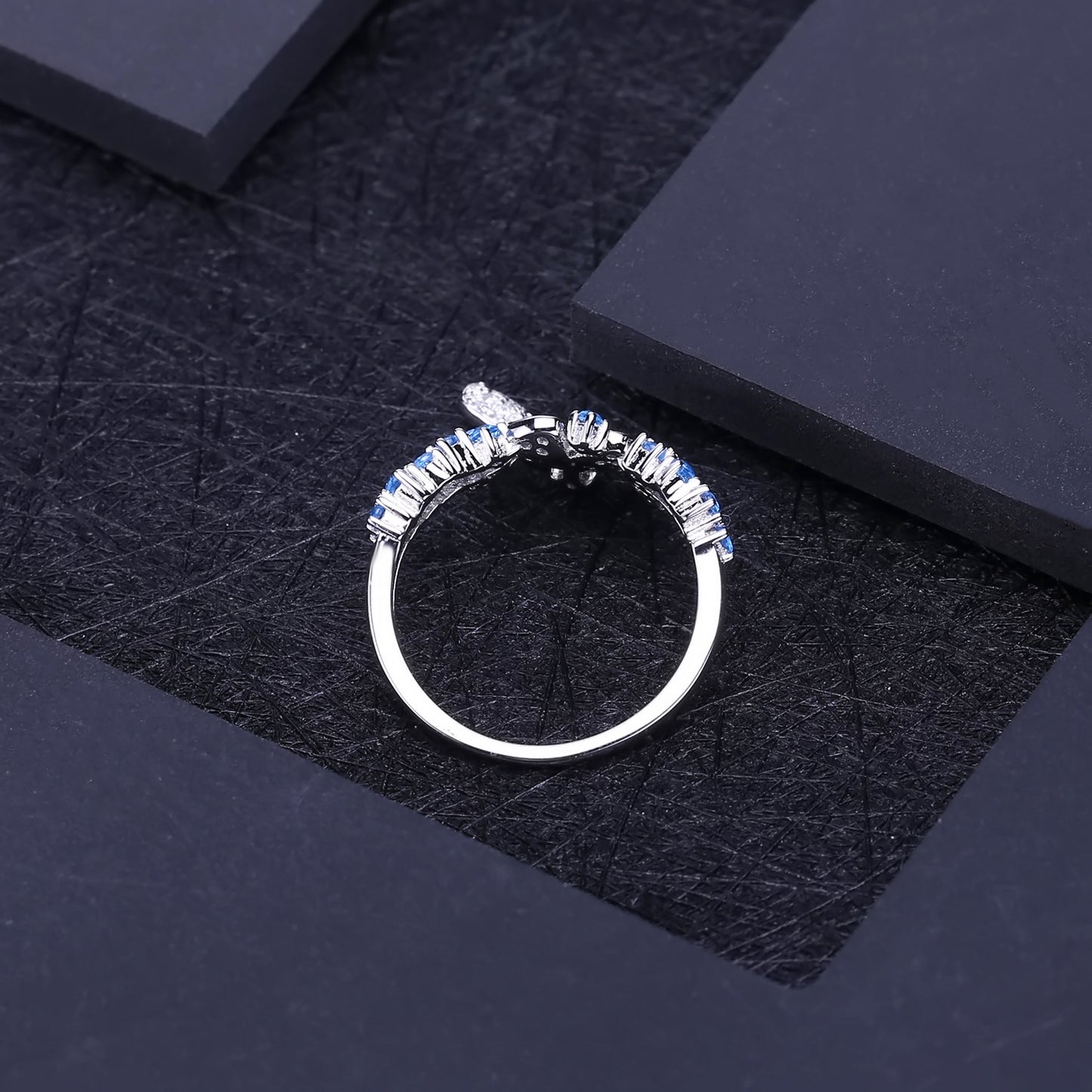 Designer Colorful Gemstone Ring High-end Sense Elegant Personality Luxurious Inlay s925Silver Swiss Blue Ring