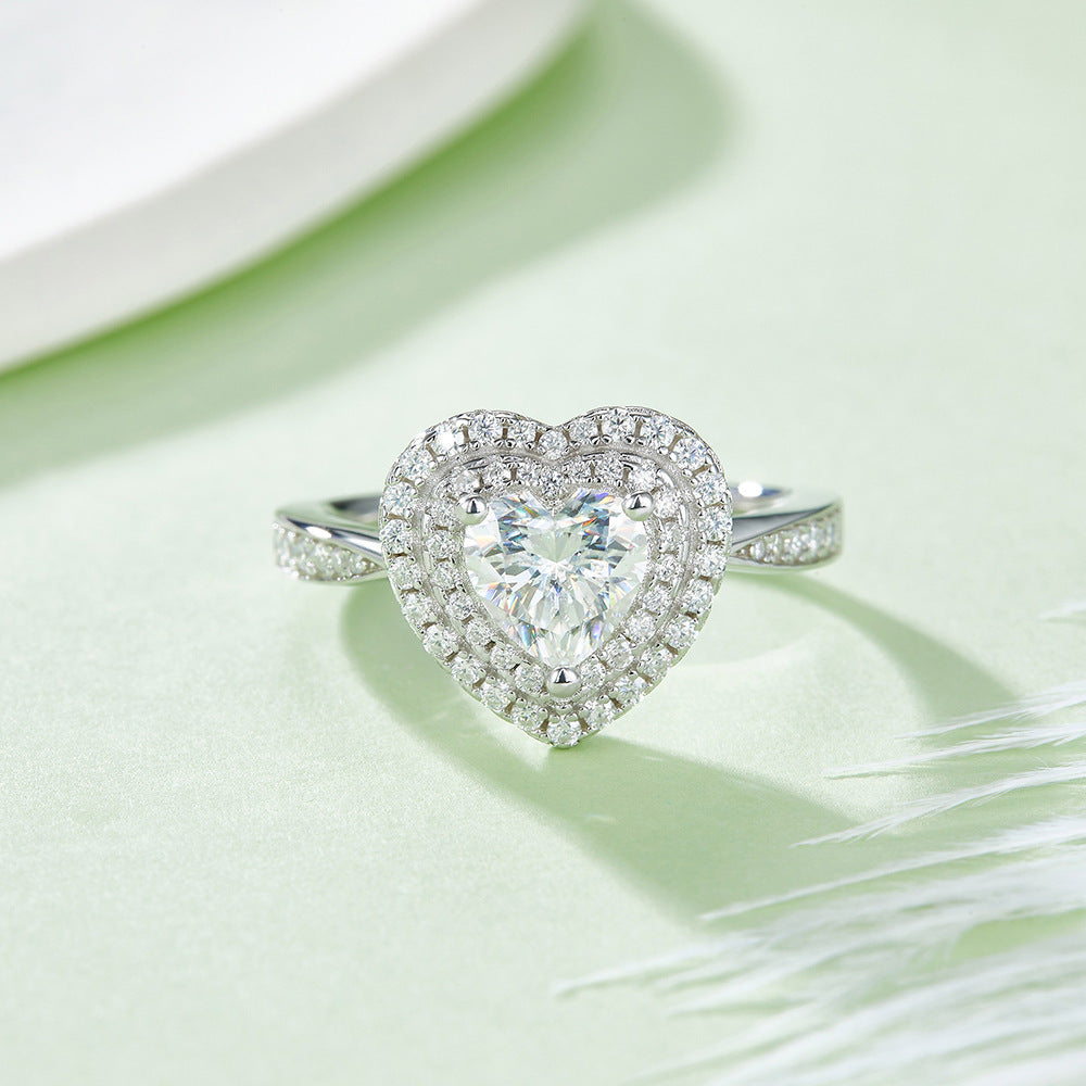Luxurious Heart-Shaped Ring Full Body9/10/14/18k Platinum Rose Gold Yellow Gold1Carat Moissanite Ring