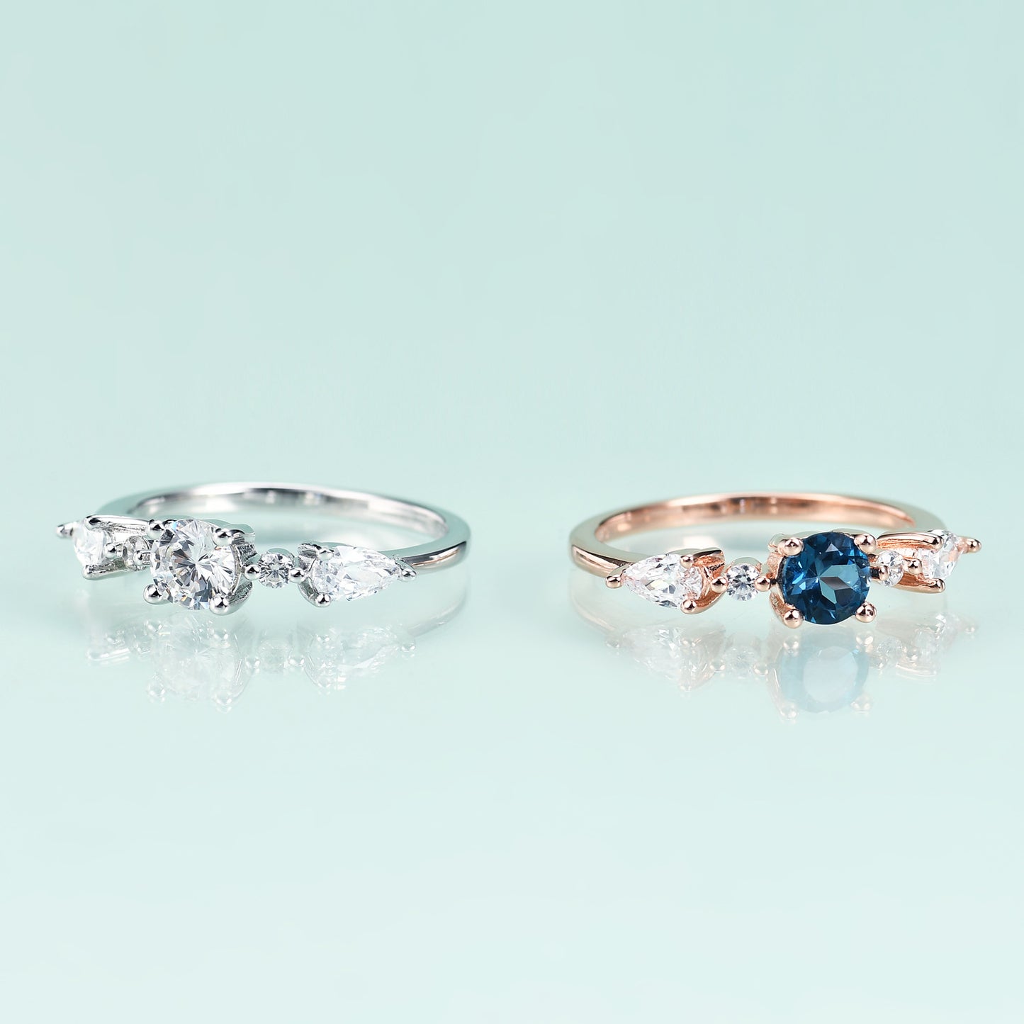 S925Sterling Silver Inlaid Natural London Blue Topaz Ring Fashionable Light Luxury Simple Elegant Gemstone Ring