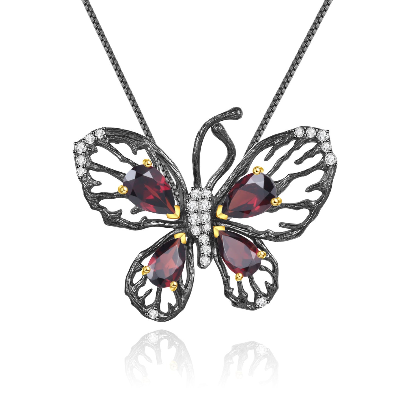 Designer Natural Garnet Butterfly Pendant Luxurious High-end Feel925Silver Natural Gemstone Necklace Pendant
