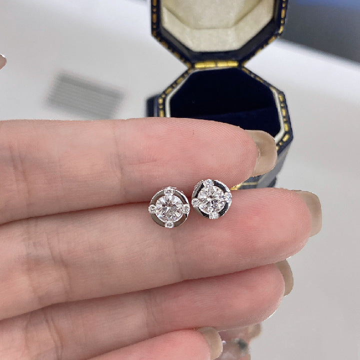 Personality18k Gold Inlaid Cultivated Diamond Earrings Au750k gold round earrings0.3Carat Diamond Earrings Platinum