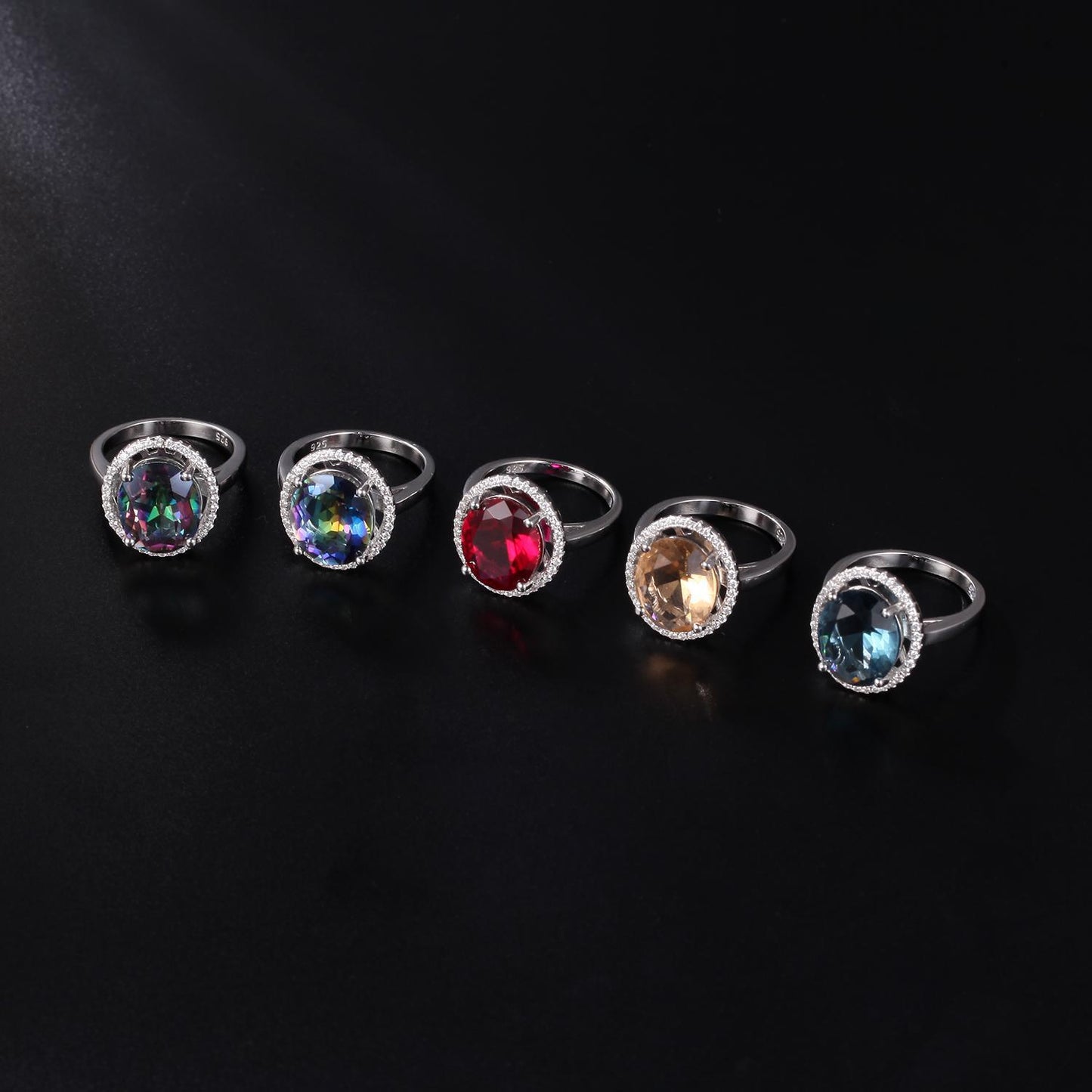 Luxurious Large Size Gemstone Dinner Ring Vintage Fashionable Elegance925Silver Inlaid Colorful Crystal Ring