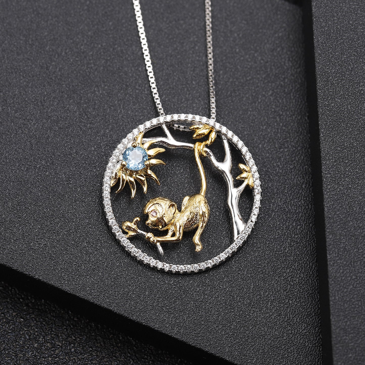 Designer Chinese Style Element Pendant Zodiac Series Monkey 925Silver Natural Gemstone Necklace Pendant