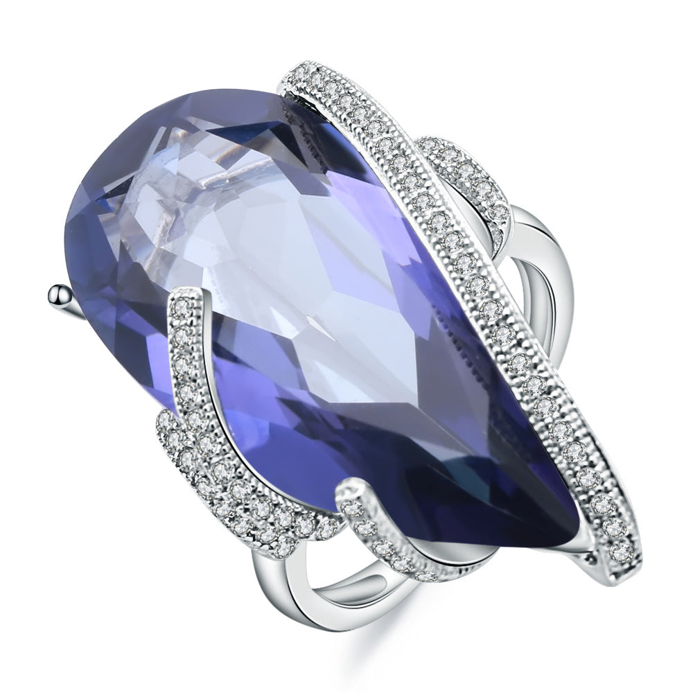 Luxurious High-End Sapphire Ring Fashion s925Silver Large Carat Colorful Crystal Ring Hot Sale