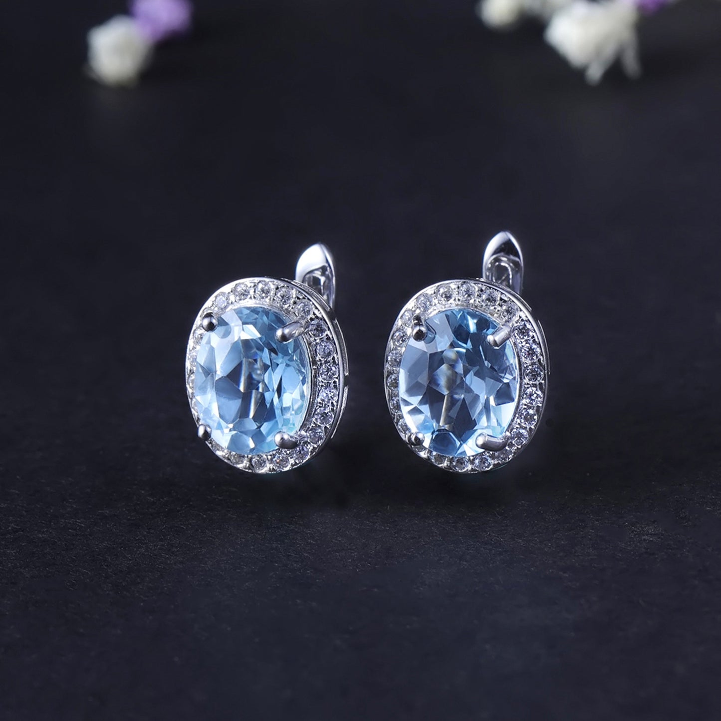 Natural Gemstone Sky Blue Topaz Stud Earrings Light Luxury Fashion High-end Feel s925Silver Gemstone Earrings