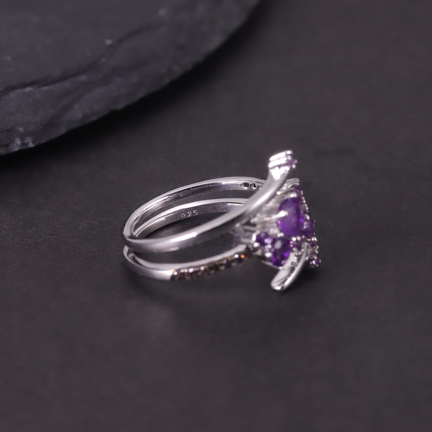Hot-selling Floral Gemstone Ring s925Sterling Silver Inlaid Natural Topaz Garnet Irregular Ring