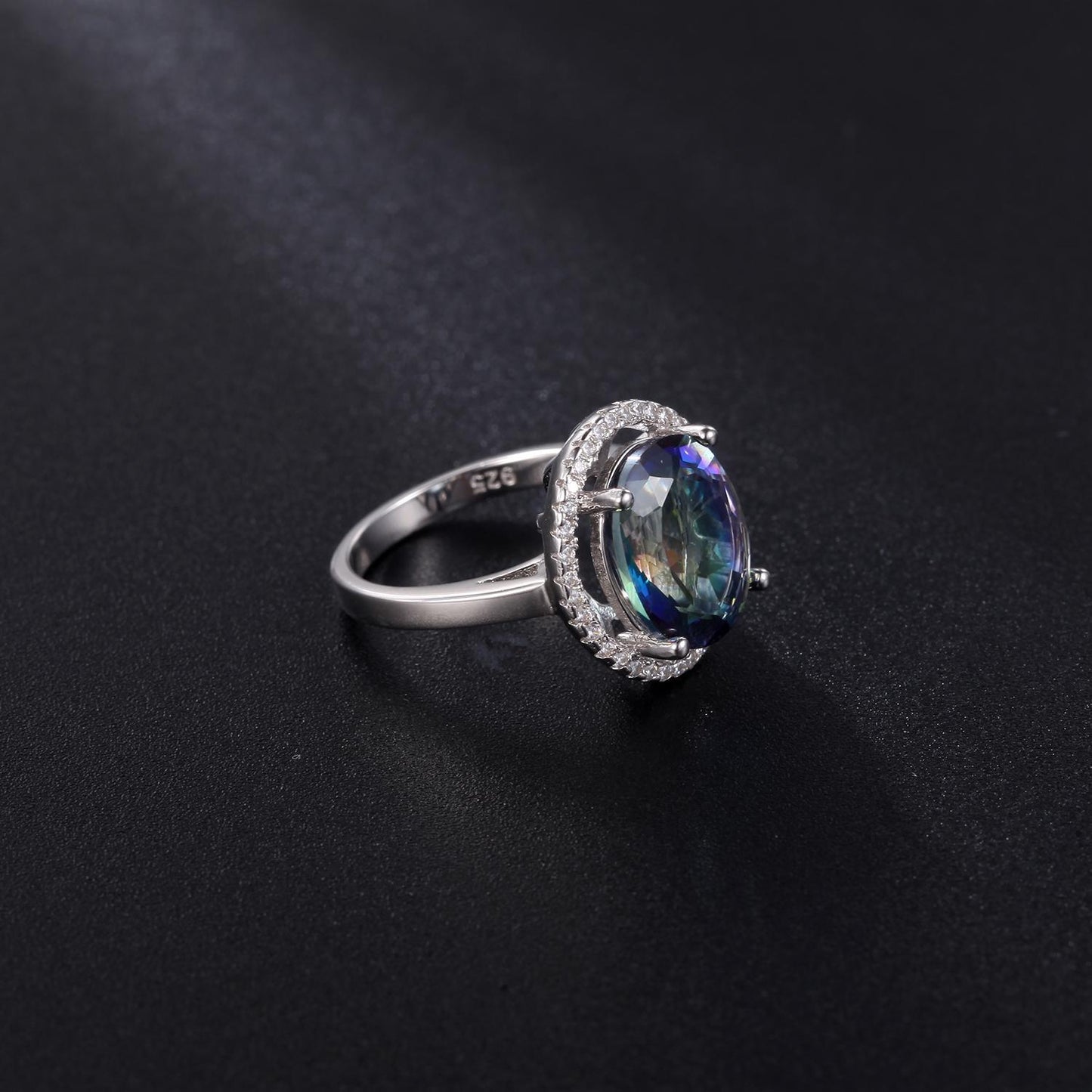Luxurious Large Size Gemstone Dinner Ring Vintage Fashionable Elegance925Silver Inlaid Colorful Crystal Ring