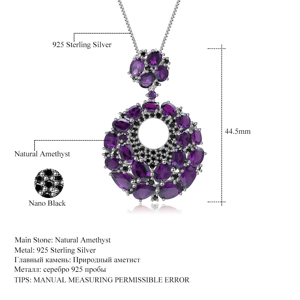 Italian Craft Designer Pendant Elegant Luxurious925Silver Inlaid Natural Gemstone Amethyst Necklace Pendant