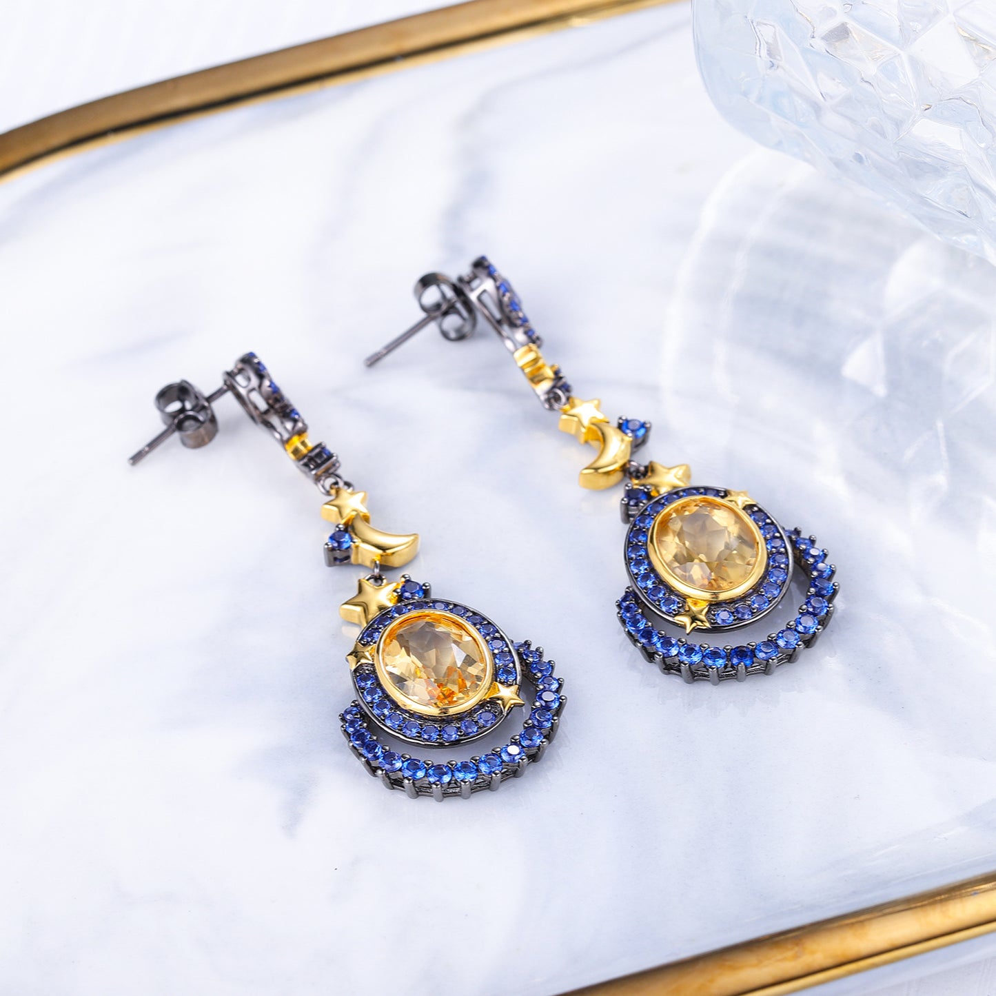 Designer New Vintage Style Earrings S925Silver Natural Yellow Crystal Earrings High Quality Wholesale High-end Earrings