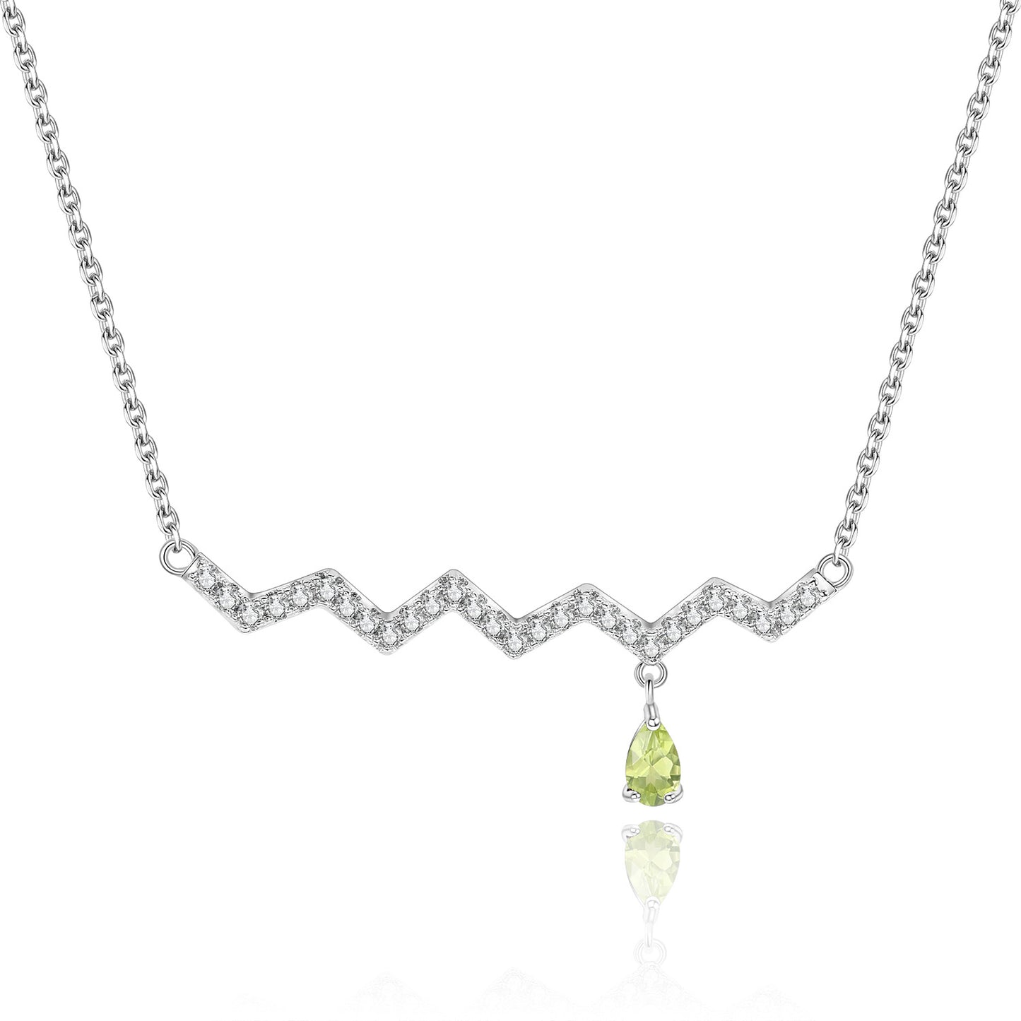 Wave Gemstone Necklace for Women Versatile High-End Feel925Sterling Silver Natural Gemstone Necklace