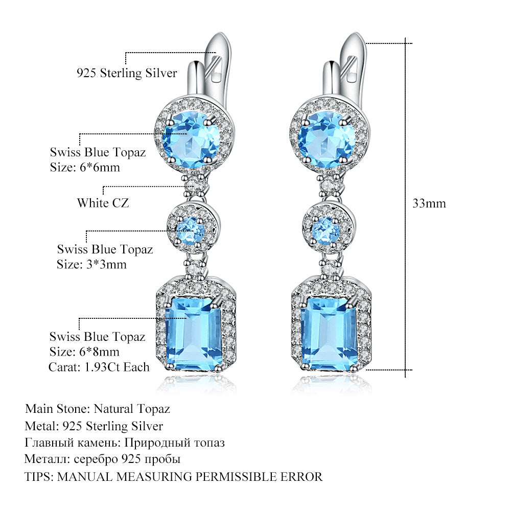Luxurious Natural Topaz Stud Earrings Fashion High-End Sense s925Silver Inlaid Natural Gemstone Earrings