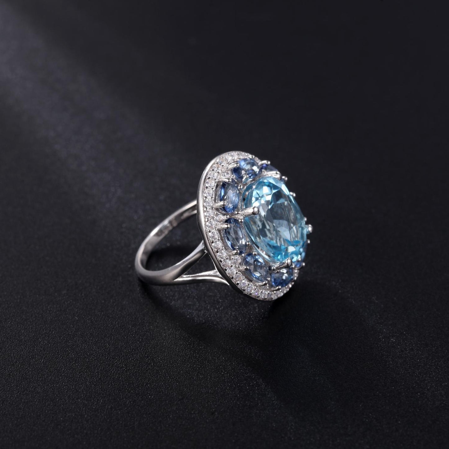 Factory Direct Supply Natural Gemstone Ring for Women Fashionable and Elegant s925Silver Inlaid Gemstone Topaz Ring