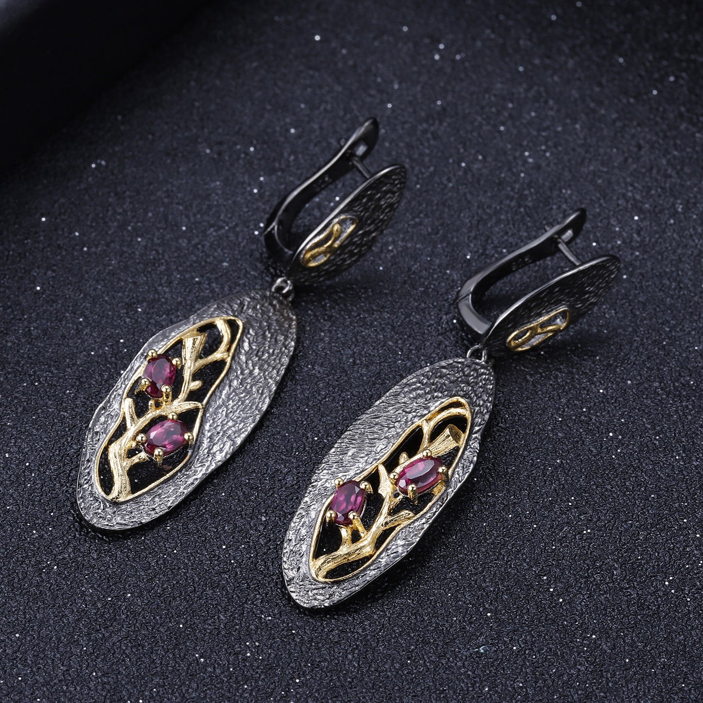 Secret Garden Designer Earrings Clip Branch High-end Feel s925Silver Natural Rose Garnet Stud Earrings
