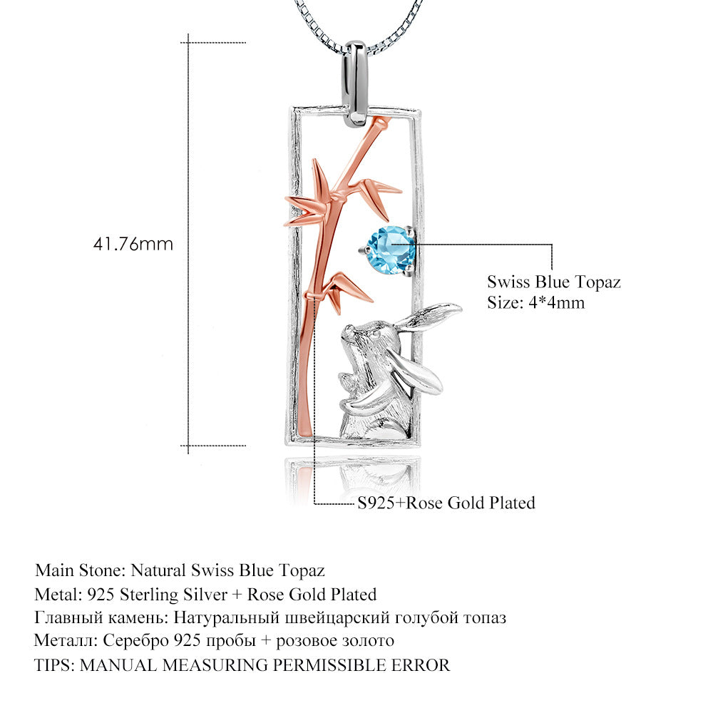 Designer High-End Jade Rabbit Pendant Natural Style Design925Silver Natural Topaz Necklace Pendant