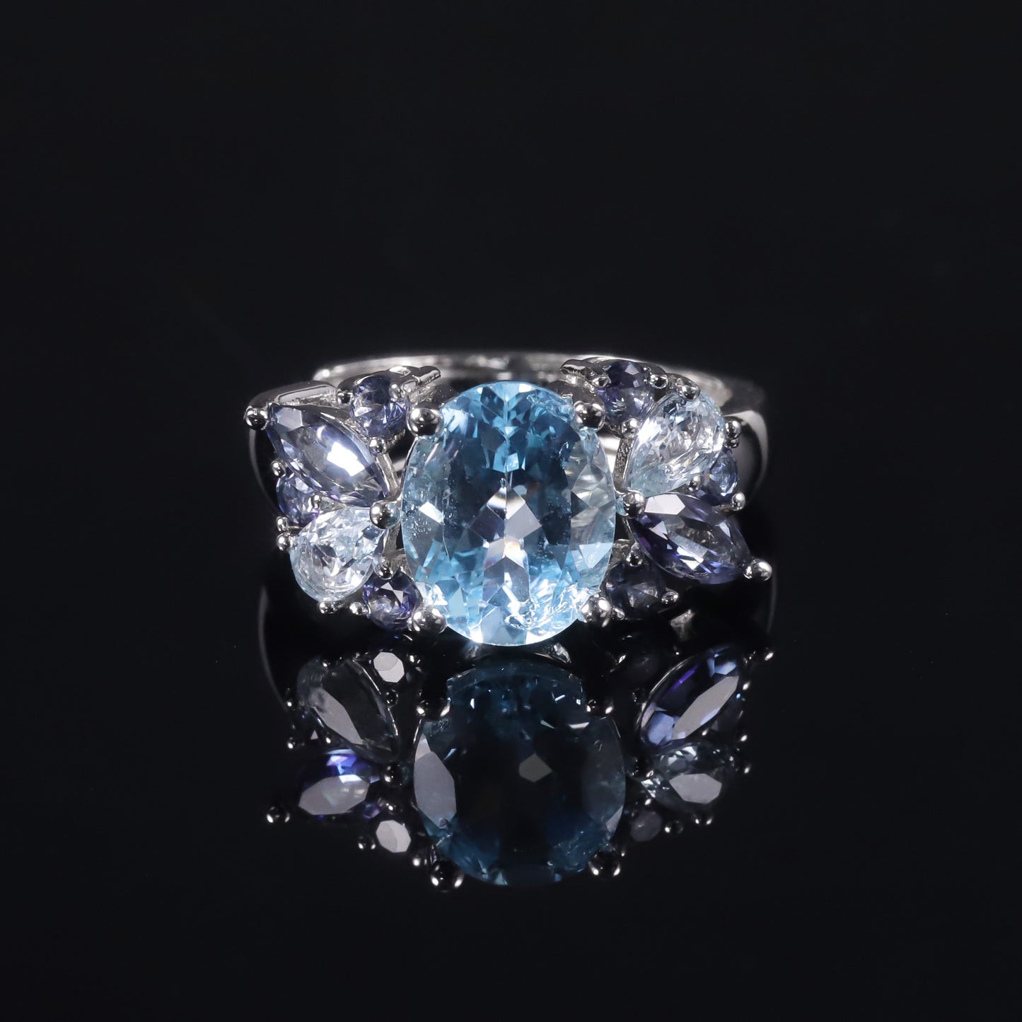Natural Topaz Ring Adjustable Ring Light Luxury High-end Ring s925Silver Inlaid Gemstone Ring