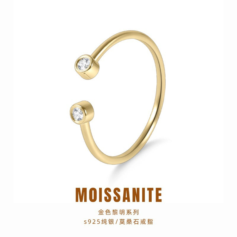 Premium Adjustable Open Ring s925Sterling Silver Inlaid Moissanite Men's and Women's Golden Dawn Series Simple Small Ring