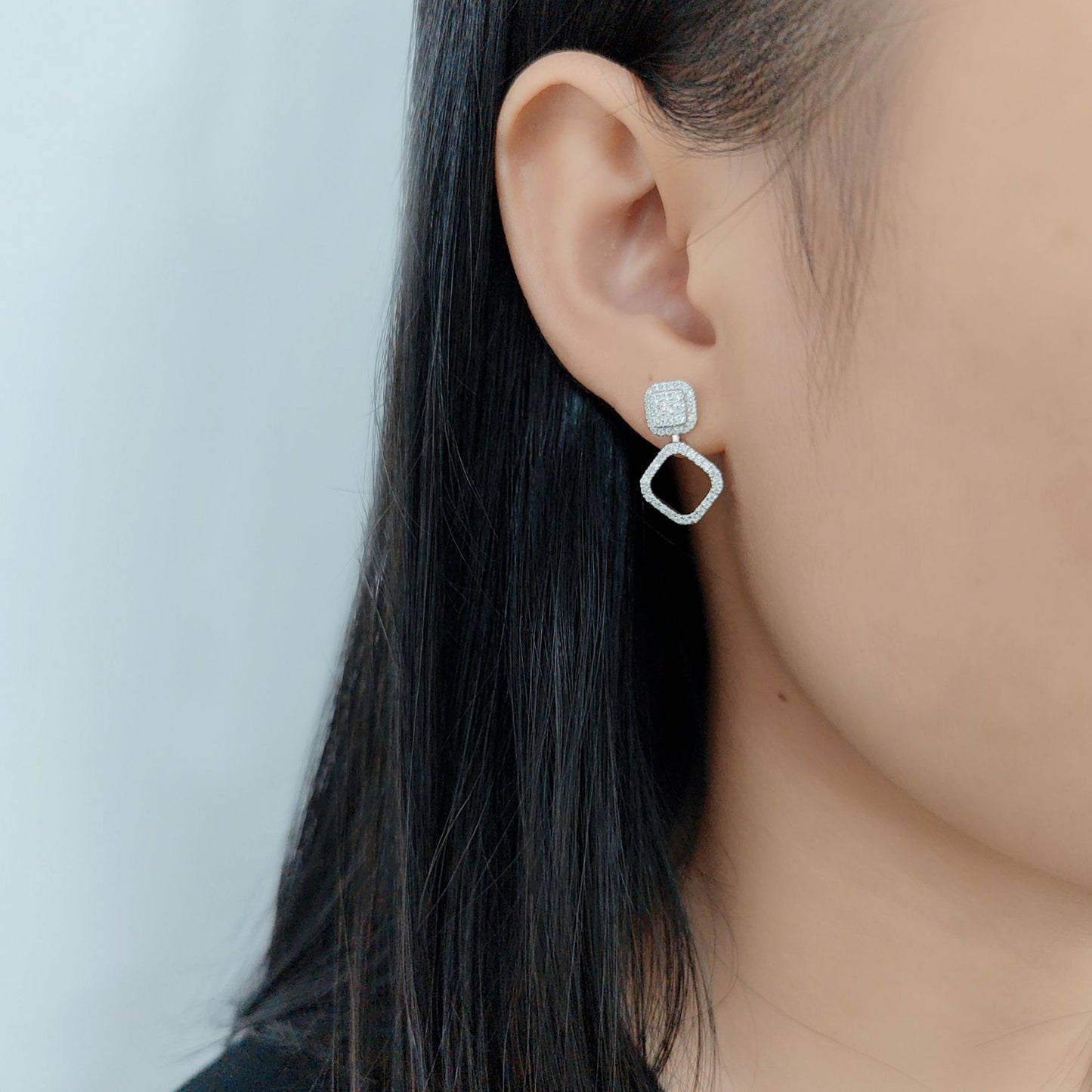 Chanel Style Rhombus Square Crystal Earrings9/10/14/18k Gold Multiple Wearing Styles Stacked Cultivated Diamond Stud Earrings