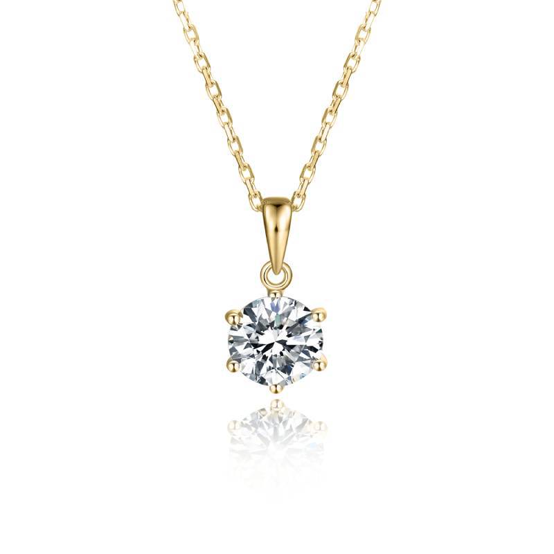 9/10/14/18k Rose Gold Platinum Gold Clavicle Chain Classic Simple Style Six Prongs1Carat Moissanite Necklace
